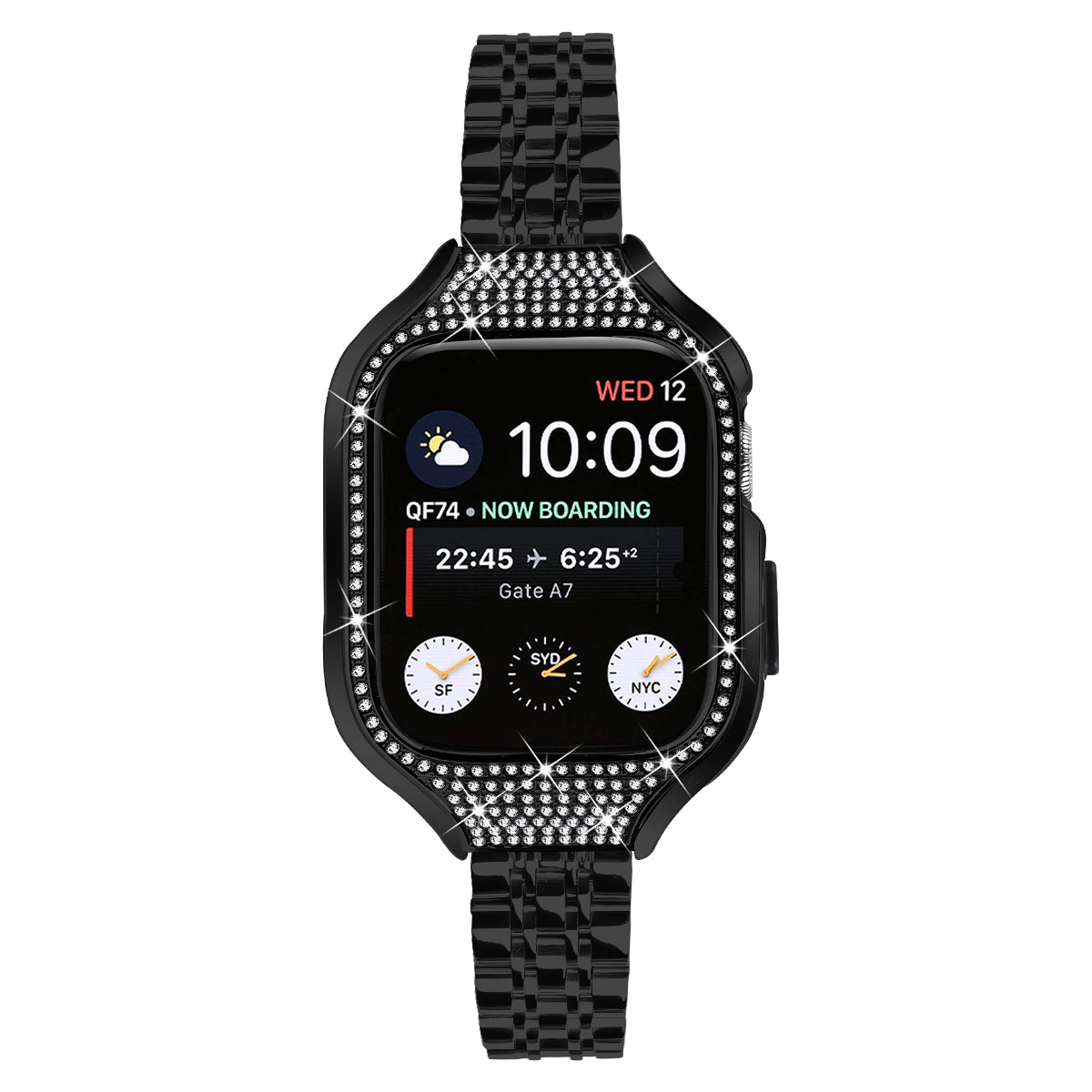 For Apple Watch Series 7 / 8 / 9 41mm Replacement 7 Beads Stainless Steel Strap with Watch Case - Black For Apple Watch Series 7 / 8 / 9 41mm Replacement 7 Beads Stainless Steel Strap with Watch Case - Black